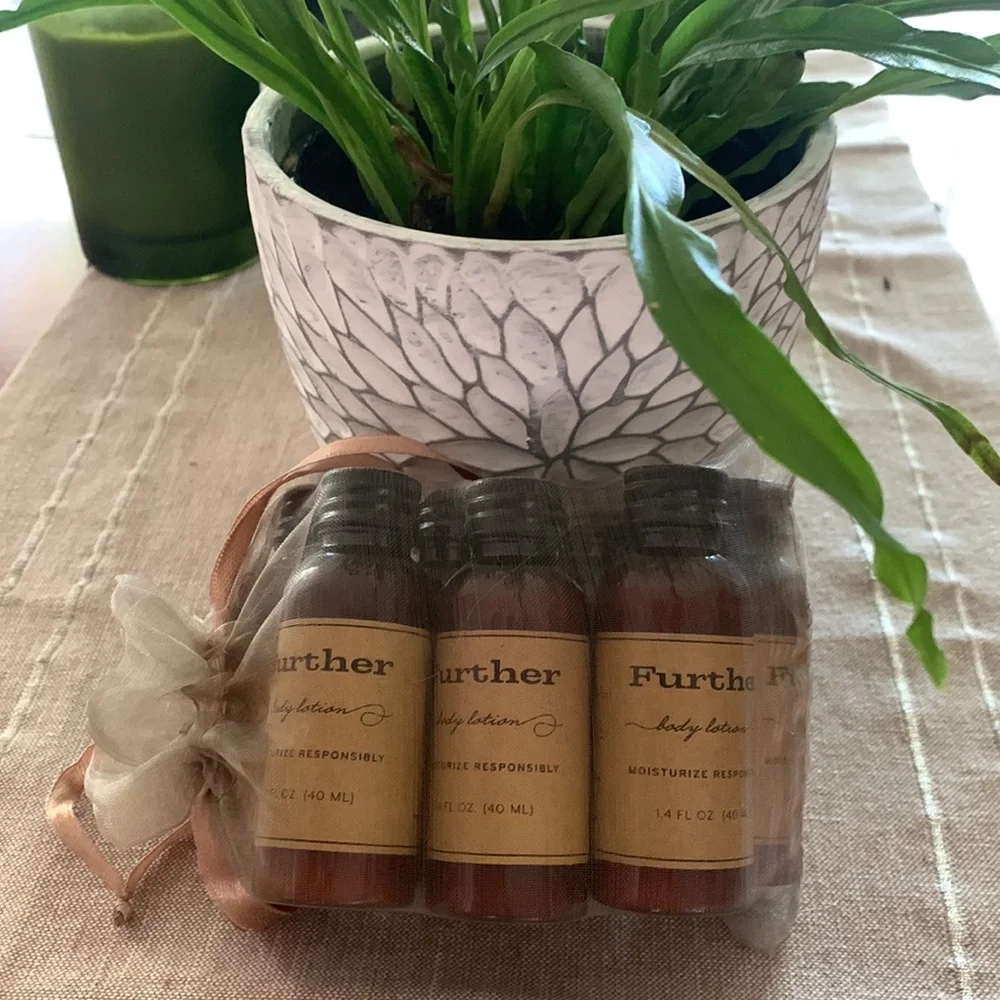 FURTHER Body Lotion Lot of 7 travel size bottles bergamot, olive oil, grasses